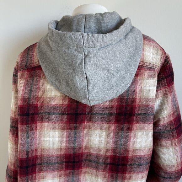 Natural Reflections Sherpa Lined Hoodie Shirt Jacket Womens L Red Plaid Flannel - Picture 8 of 16